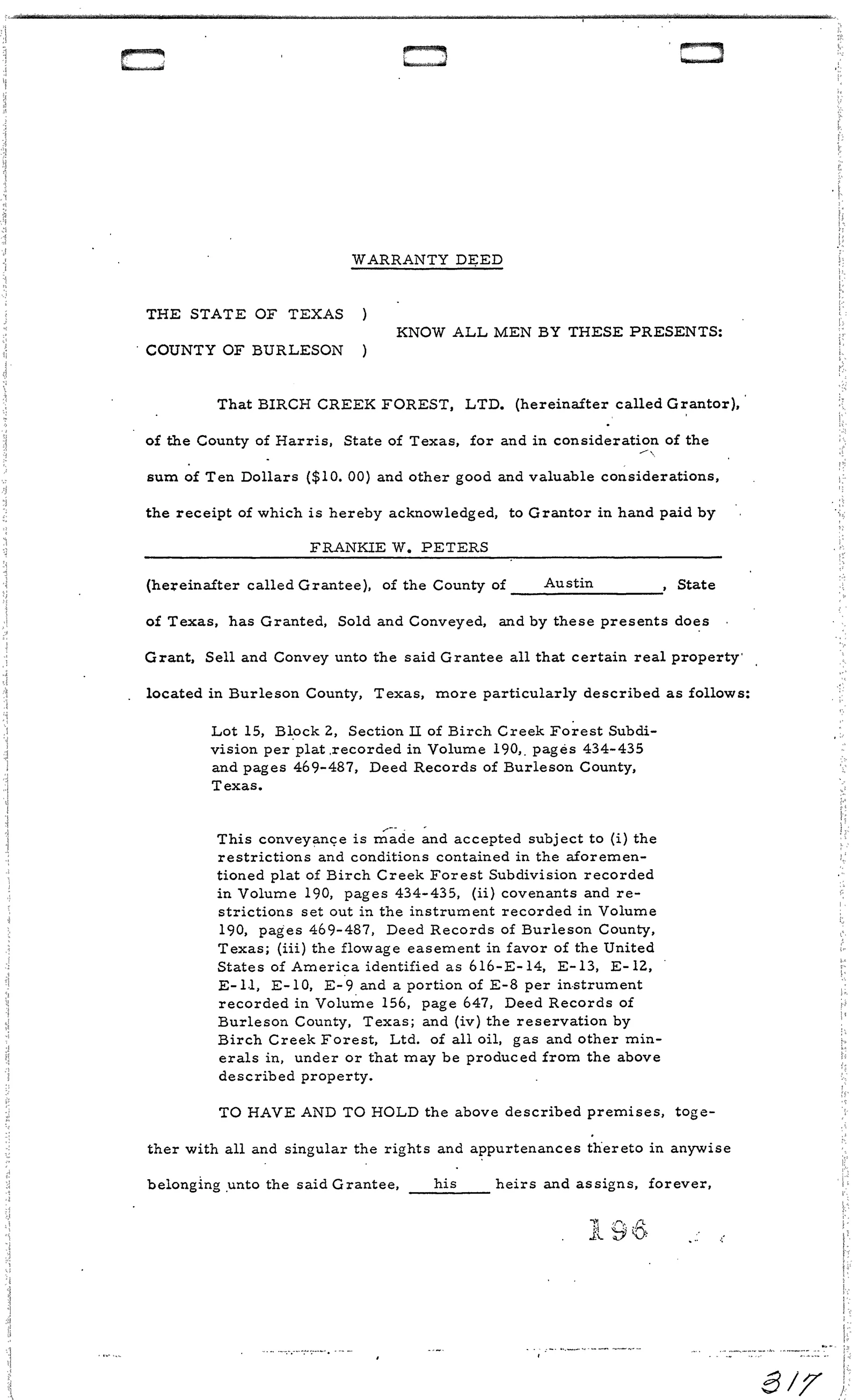 Fish Realty Corp General Partner - Recorded Warranty Deed (Vol. 196, Page 317)
